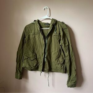Brandy Melville Army Green Cropped Jacket With Hood